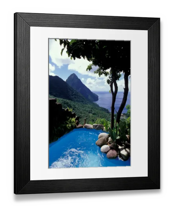 Framed Print : Caribbean, BWI, St. Lucia, View of the Pitons from Ladera Resort Framed Print : Caribbean, BWI, St. Lucia, View of the Pitons from Ladera Resort