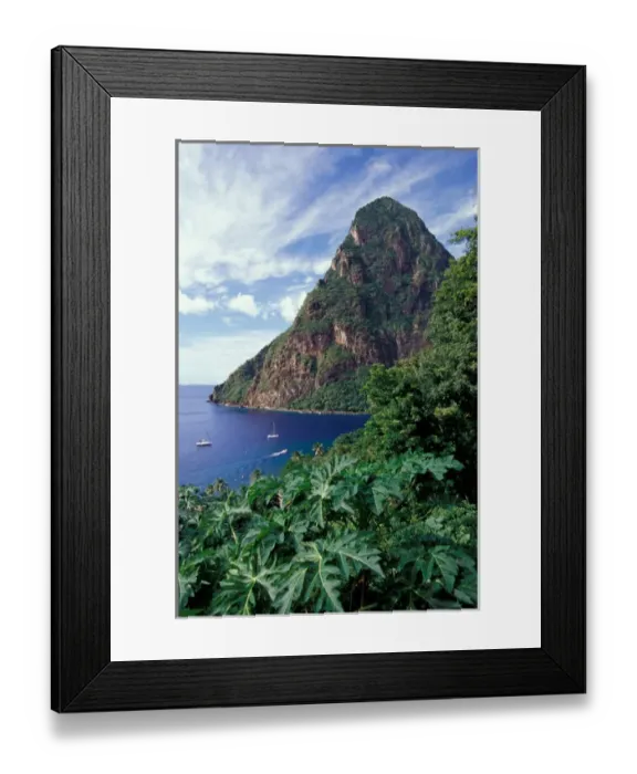 Framed Print : Caribbean, BWI, St. Lucia, View of the Pitons from Ladera Resort Framed Print : Caribbean, BWI, St. Lucia, View of the Pitons from Ladera Resort