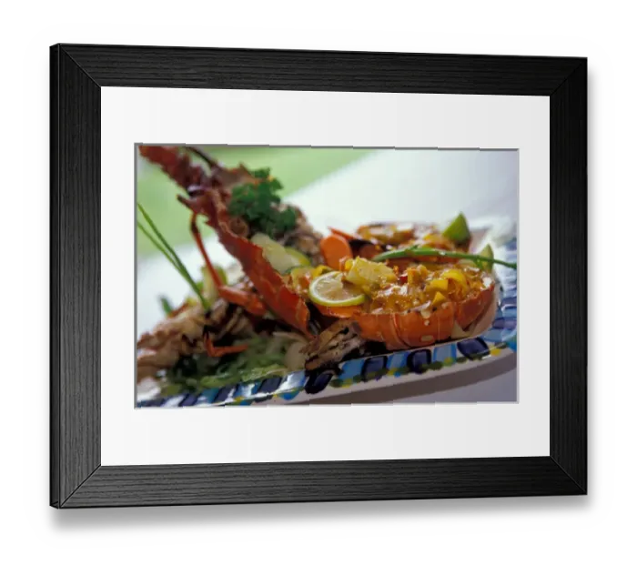 Framed Print : Caribbean, BWI, St. Lucia, Lobster, Ti Kaye Resort, Anse Cochon