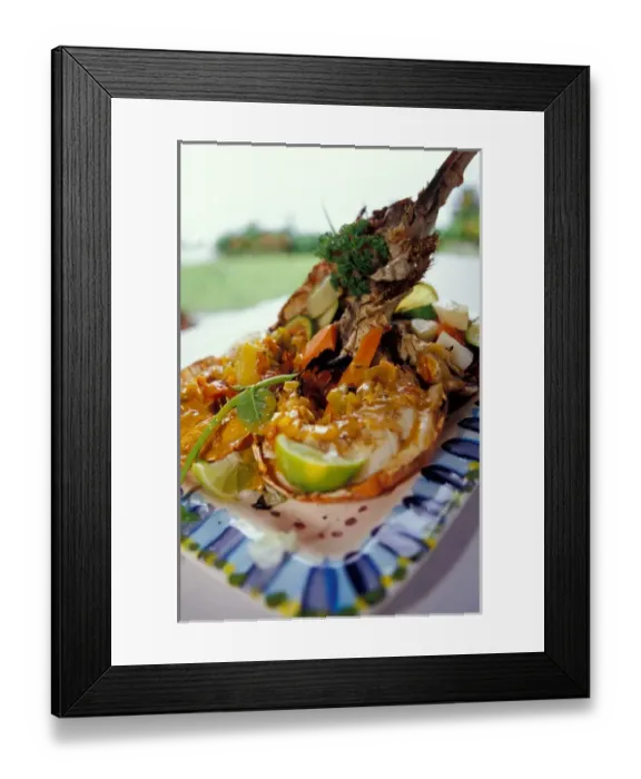 Framed Print : Caribbean, BWI, St. Lucia, Lobster, Ti Kaye Resort, Anse Cochon Framed Print : Caribbean, BWI, St. Lucia, Lobster, Ti Kaye Resort, Anse Cochon