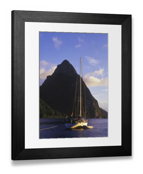 Framed Print : Sailboat in front of Petit Piton, Souffriere, St Lucia, Caribbean Framed Print : Sailboat in front of Petit Piton, Souffriere, St Lucia, Caribbean