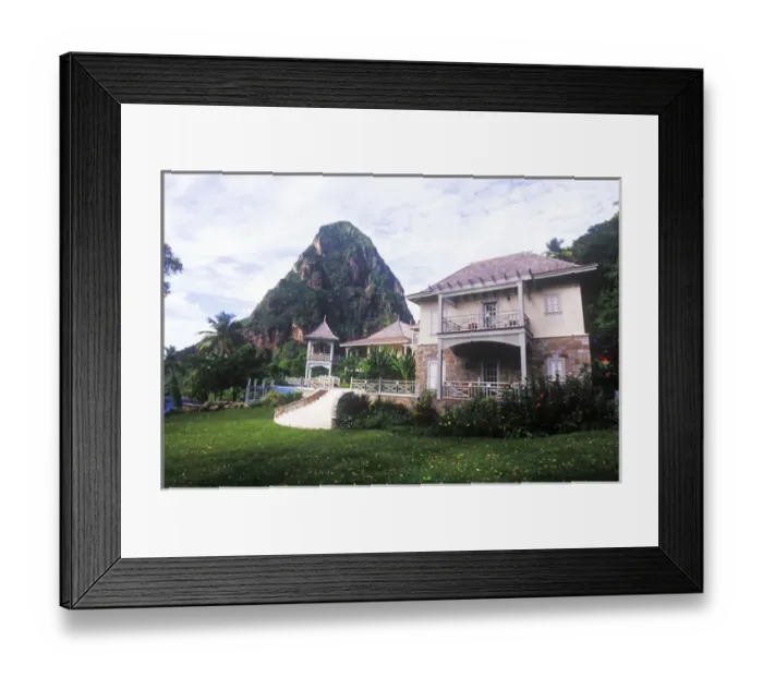 Framed Print : Beau Estate and Petit Piton, Souffriere, St Lucia, Caribbean Framed Print : Beau Estate and Petit Piton, Souffriere, St Lucia, Caribbean