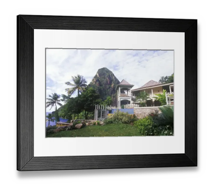 Framed Print : Beau Estate and Petit Piton, Souffriere, St Lucia, Caribbean Framed Print : Beau Estate and Petit Piton, Souffriere, St Lucia, Caribbean