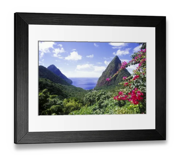 Framed Print : View of the Pitons, Souffriere, St Lucia, Caribbean Framed Print : View of the Pitons, Souffriere, St Lucia, Caribbean