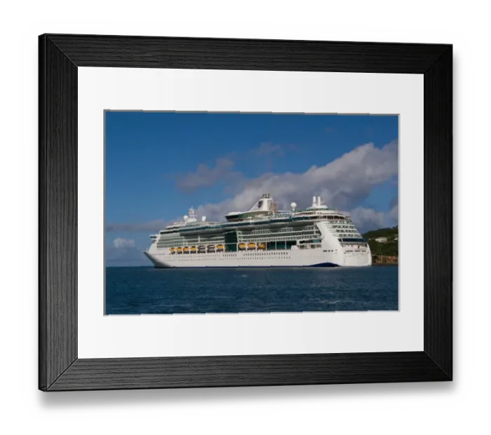 Framed Print : A cruise ship docked at the port of Castries on the island of St. Lucia in the southern