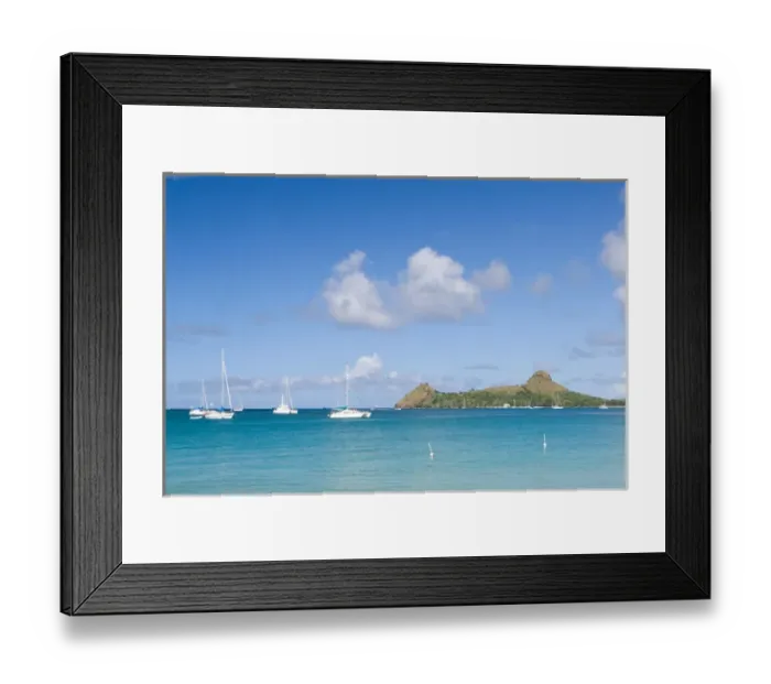Framed Print : Sailboats anchored off of Reduit beach on the island of St. Lucia in the southern Framed Print : Sailboats anchored off of Reduit beach on the island of St. Lucia in the southern