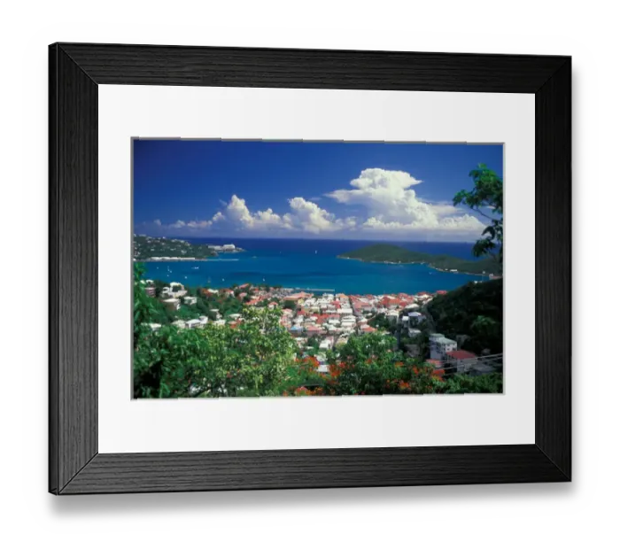 Framed Print : CARIBBEAN, St. Thomas, Charlotte Amalie View overlooking town and bay