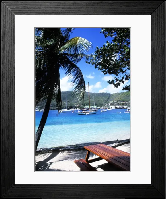 Framed Print : Harbor, palms, blue water at Port Elizabeth in Bequia, Grenadines Framed Print : Harbor, palms, blue water at Port Elizabeth in Bequia, Grenadines