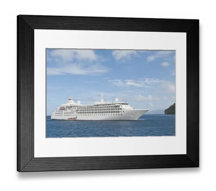 Framed Print : Bequia, St. Vincent & The Grenadines. Silver Cloud cruise ship, Port Elizabeth