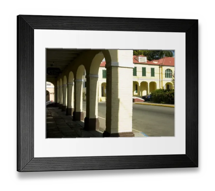 Framed Print : U. S. Virgin Islands, St. Croix: Christiansted architecture and colonnade