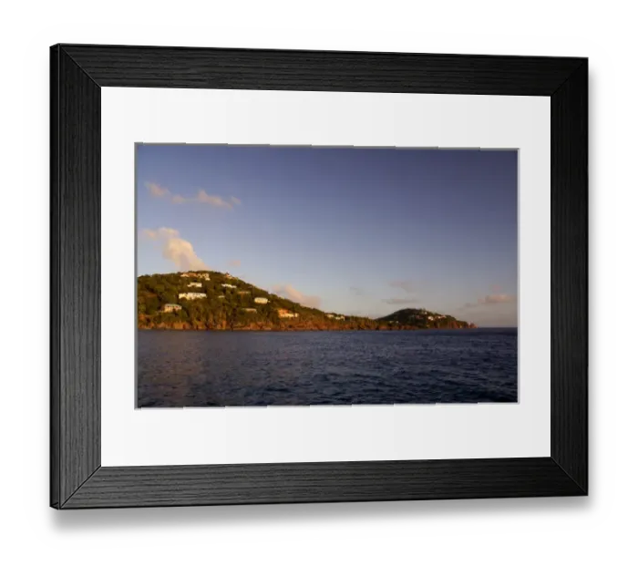 Framed Print : Caribbean, U. S. Virgin Islands, St. John. View of St. John from island ferry, sunset