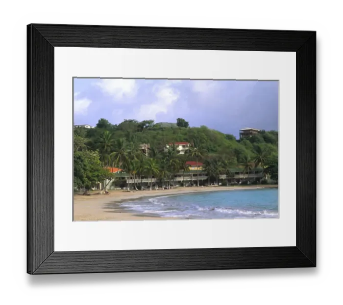 Framed Print : Curved beach of colorful Vigie Beach in St Lucia Caribbean Framed Print : Curved beach of colorful Vigie Beach in St Lucia Caribbean