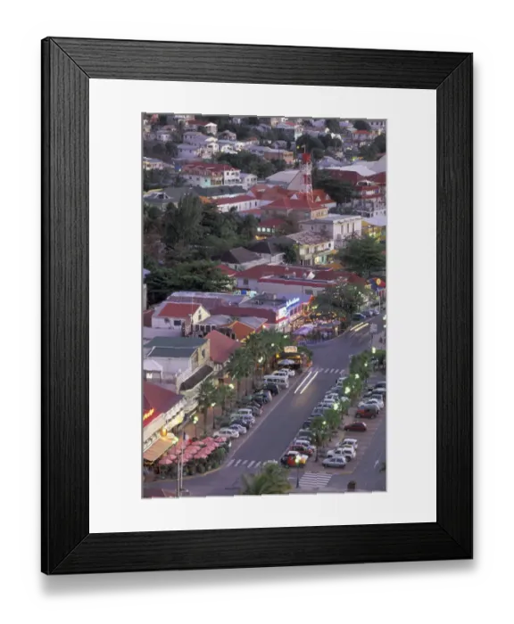 Framed Print : Caribbean, French West Indies, St. Martin Marigot; town seen from Ft. Louis; evening
