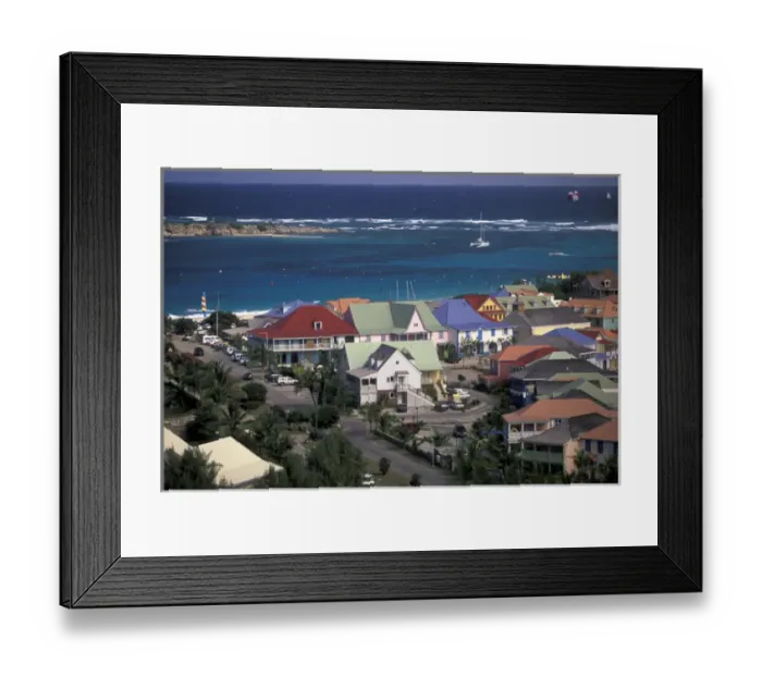 Framed Print : Caribbean, French West Indies, St. Martin Orient Beach; Orient Bay Village; aerial Framed Print : Caribbean, French West Indies, St. Martin Orient Beach; Orient Bay Village; aerial