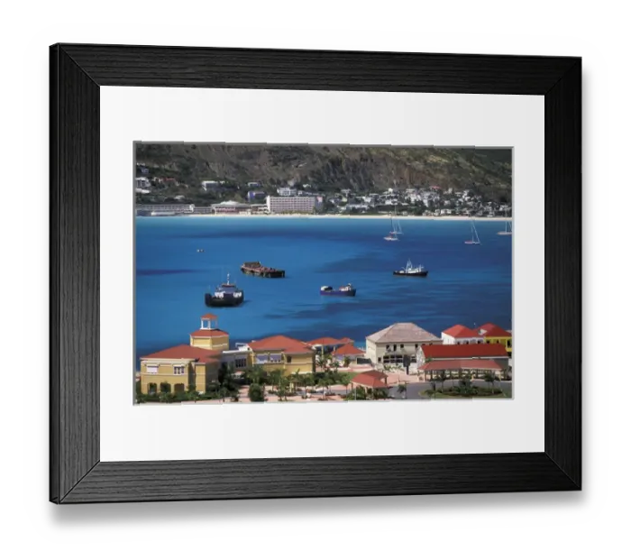 Framed Print : Caribbean, Dutch Antilles, Saint Maarten, Philipsburg. View of town and cruiseship Framed Print : Caribbean, Dutch Antilles, Saint Maarten, Philipsburg. View of town and cruiseship