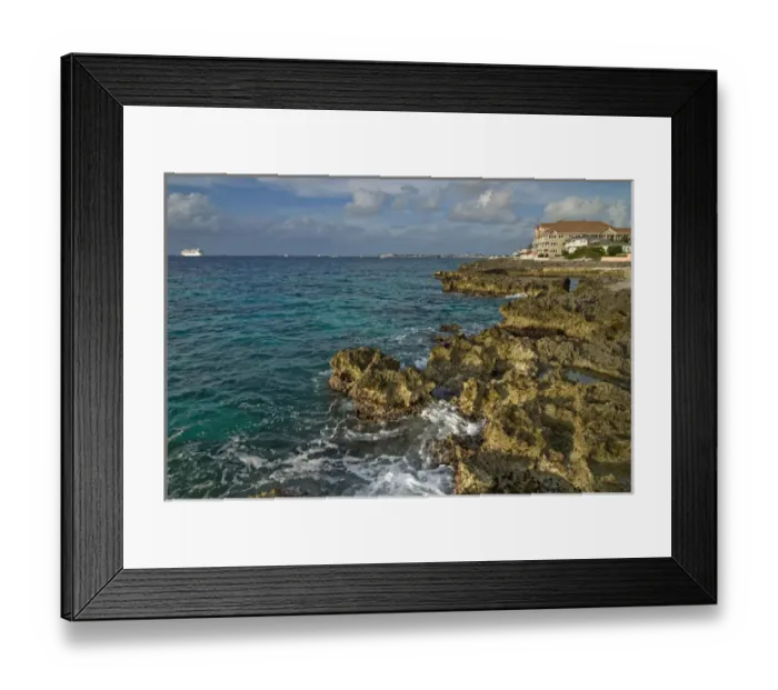Framed Print : Caribbean Sea, Cayman Islands. Coral shoreline in George Town Framed Print : Caribbean Sea, Cayman Islands. Coral shoreline in George Town