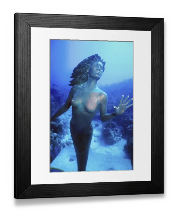 Framed Print : 02. Cayman Islands, Grand Cayman, Mermaid statue dive site