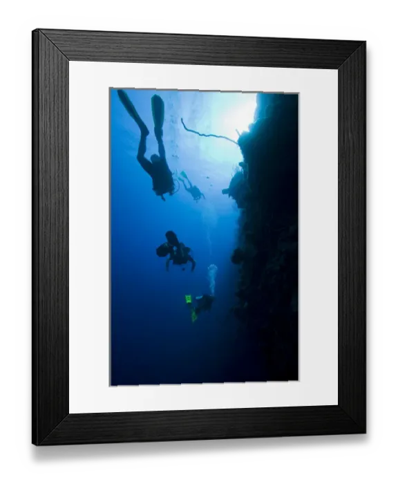 Framed Print : Cayman Islands, Little Cayman Island, Scuba divers swimming along Bloody Bay Wall Framed Print : Cayman Islands, Little Cayman Island, Scuba divers swimming along Bloody Bay Wall