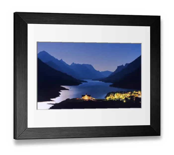 Framed Print : Prince of Wales Hotel and townsite in Waterton Lakes National Park in Alberta, Canada