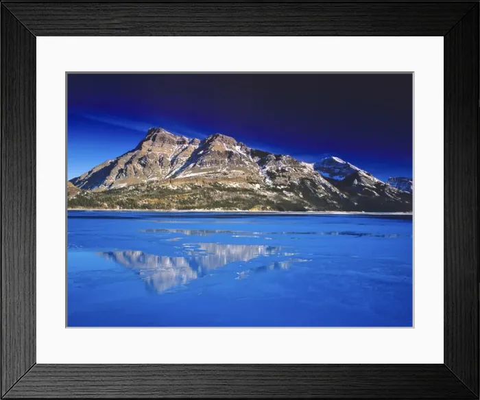 Framed Print : Upper Waterton Lake in winter in Waterton lakes National Park in Alberta Canada