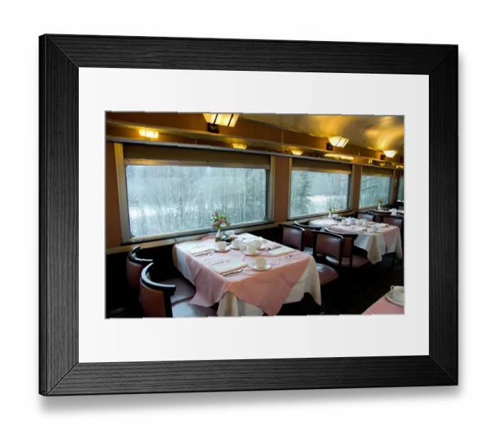 Framed Print : Canada, Alberta. VIA Rail Snow Train between Edmonton & Jasper, Dining Car Framed Print : Canada, Alberta. VIA Rail Snow Train between Edmonton & Jasper, Dining Car