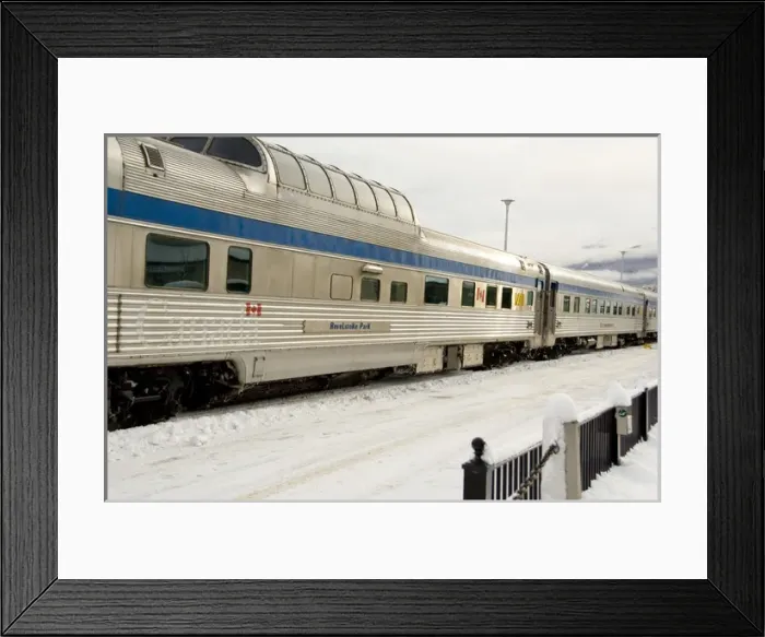 Framed Print : Canada, Alberta, Jasper. VIA Rail Snow Train between Edmonton & Jasper