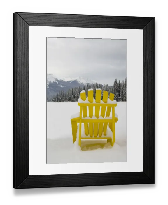 Framed Print : Canada, Alberta, Jasper, Jasper NP. Fairmont Jasper Park Lodge. Colorful chairs around frozen lake Framed Print : Canada, Alberta, Jasper, Jasper NP. Fairmont Jasper Park Lodge. Colorful chairs around frozen lake