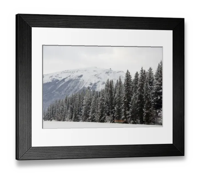 Framed Print : Canada, Alberta, Jasper, Jasper NP. Fairmont Jasper Park Lodge. View of frozen lodge lake