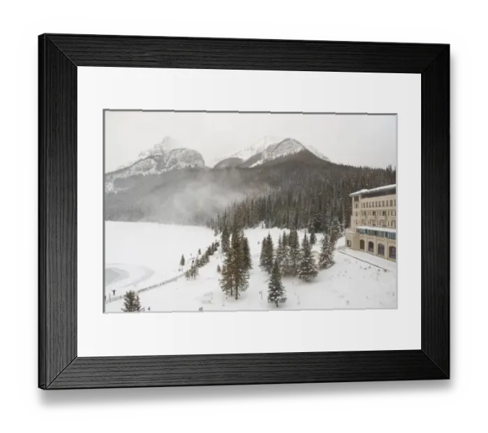 Framed Print : Canada, Alberta, Lake Louise. Farimont Chateau Lake Louise, overview of frozen Lake