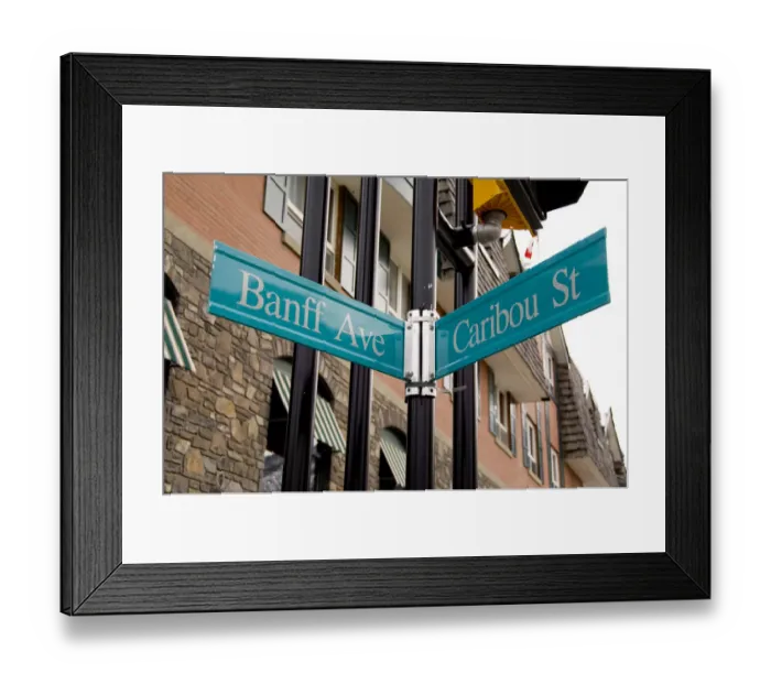 Framed Print : Canada, Alberta, Banff. Downtown Banff, corner of Banff Ave. & Caribou St