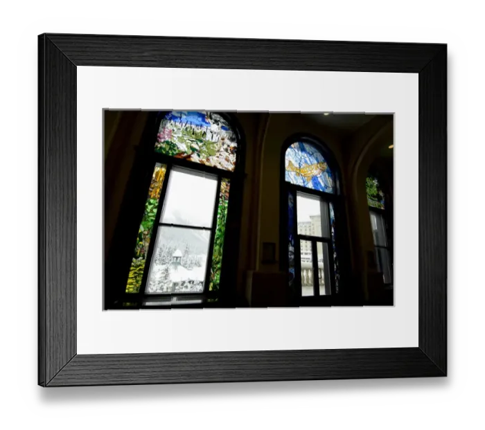 Framed Print : Canada, Alberta, Lake Louise. Farimont Chateau Lake Louise. Historic stained glass
