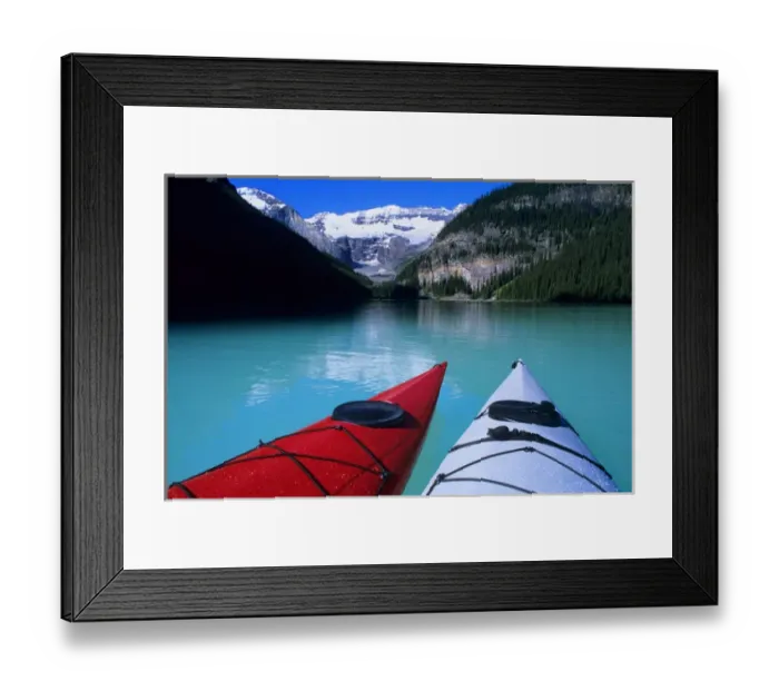 Framed Print : Kayaks on Lake Louise below Mount Victoria in the Canadian Rockies; Banff National Park; Alberta Framed Print : Kayaks on Lake Louise below Mount Victoria in the Canadian Rockies; Banff National Park; Alberta