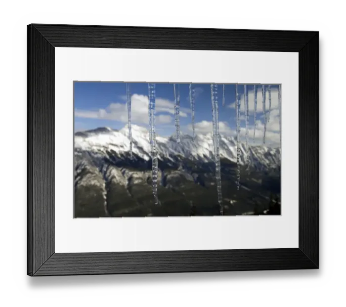 Framed Print : Banff, Alberta, Canada. Icicles and the Rocky Mountains from the top of Sulphur Mountain