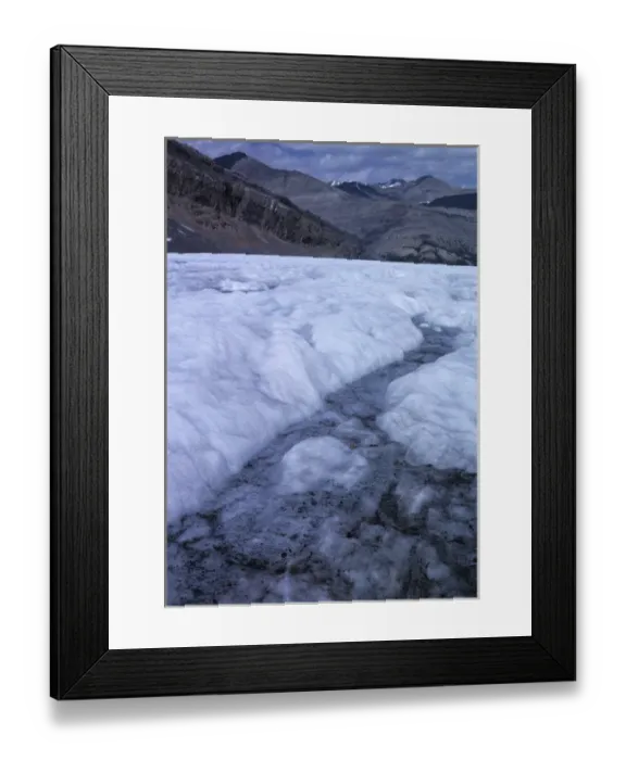 Framed Print : Canada, Alberta, Columbia Icefields. Melting snow forms a stream at the Athabasca Glacier