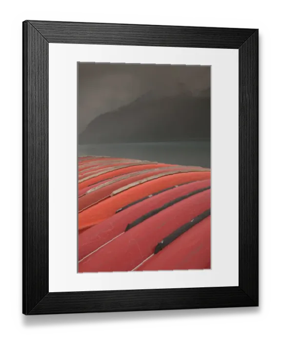 Framed Print : 02. Canada, Alberta, Banff National Park: Lake Louise, Red Canoes and Lake  /  Early Winter