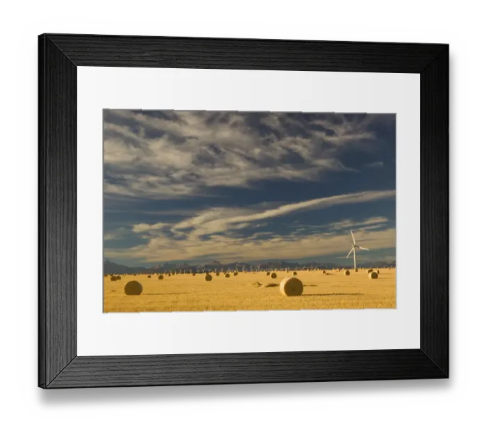 Framed Print : 02. Canada, Alberta, Crowsnest Pass Area: Cowley Ridge Wind Farm Landscape with Hayrolls Framed Print : 02. Canada, Alberta, Crowsnest Pass Area: Cowley Ridge Wind Farm Landscape with Hayrolls