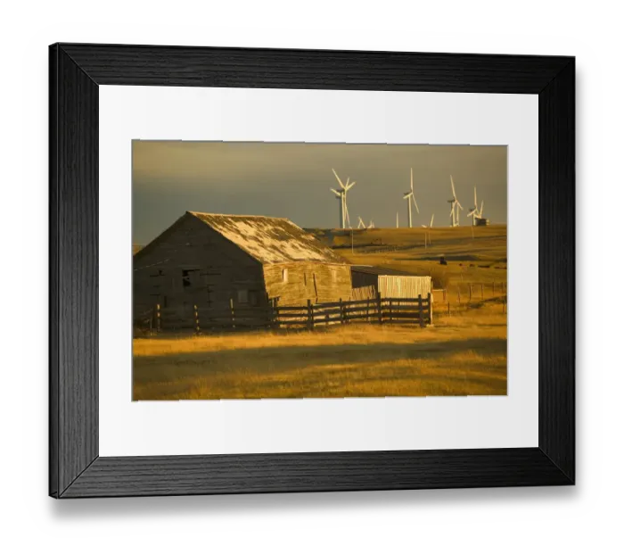 Framed Print : 02. Canada, Alberta, Crowsnest Pass Area: Cowley Ridge Wind Farm Landscape with Old Ranch