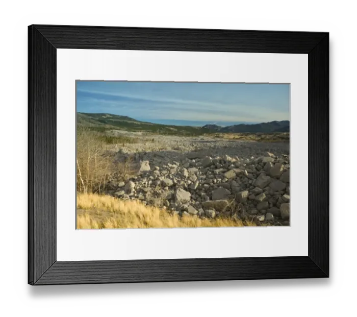 Framed Print : 02. Canada, Alberta, Crowsnest Pass Area: FRANK, View of the 1903 Frank Landslide Framed Print : 02. Canada, Alberta, Crowsnest Pass Area: FRANK, View of the 1903 Frank Landslide