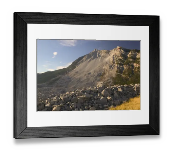Framed Print : 02. Canada, Alberta, Crowsnest Pass Area: FRANK, View of the 1903 Frank Landslide Framed Print : 02. Canada, Alberta, Crowsnest Pass Area: FRANK, View of the 1903 Frank Landslide