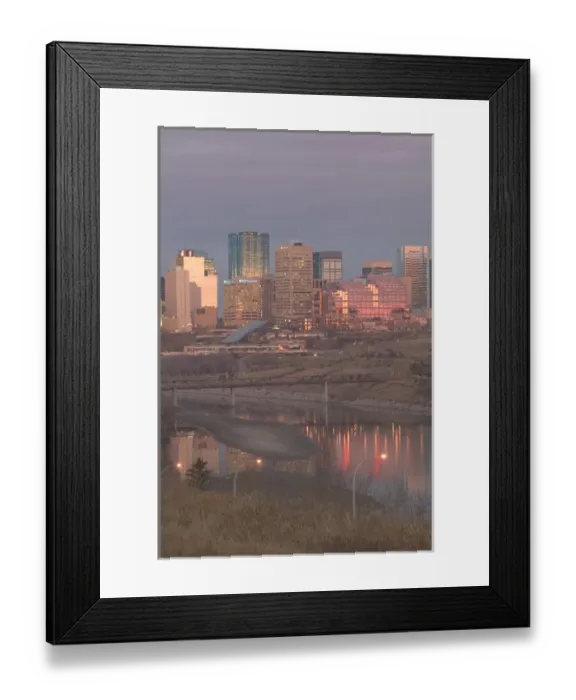 Framed Print : 02. Canada, Alberta, Edmonton: Downtown Skyline  /  Dawn from above North Saskatchewan River