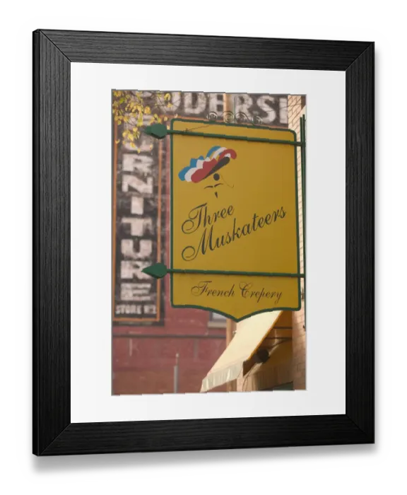 Framed Print : 02. Canada, Alberta, Edmonton: Old Strathcona Area, Three Musketeers Creperie Sign