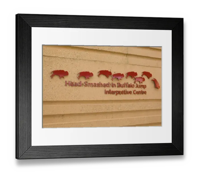 Framed Print : 02. Canada, Alberta, Fort Macleod: Head Smashed In Buffalo Jump Interpretive Centre Sign Framed Print : 02. Canada, Alberta, Fort Macleod: Head Smashed In Buffalo Jump Interpretive Centre Sign
