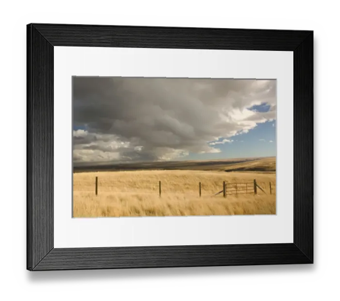 Framed Print : 02. Canada, Alberta, Fort MacLeod: Head Smashed, In Buffalo Jump Centre: Fence and Field Framed Print : 02. Canada, Alberta, Fort MacLeod: Head Smashed, In Buffalo Jump Centre: Fence and Field