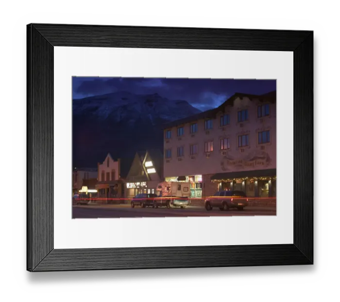 Framed Print : 02. Canada, Alberta, Jasper National Park: JASPER, Buildings along Connaught Drive Evening Framed Print : 02. Canada, Alberta, Jasper National Park: JASPER, Buildings along Connaught Drive Evening