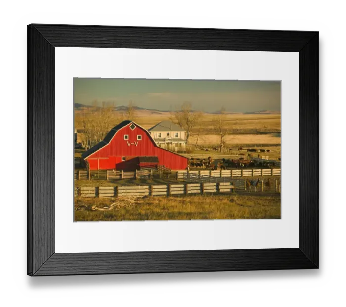 Framed Print : 02. Canada, Alberta, Pincher Creek: Red Barn and Ranch  /  Morning