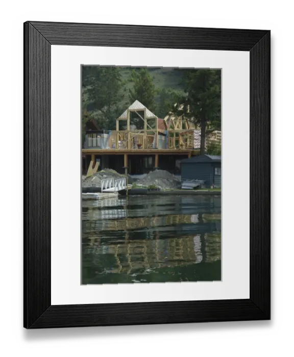 Framed Print : Canada: British Columbia, Invermere, Lake Windemere shoreline boat tour, new residential