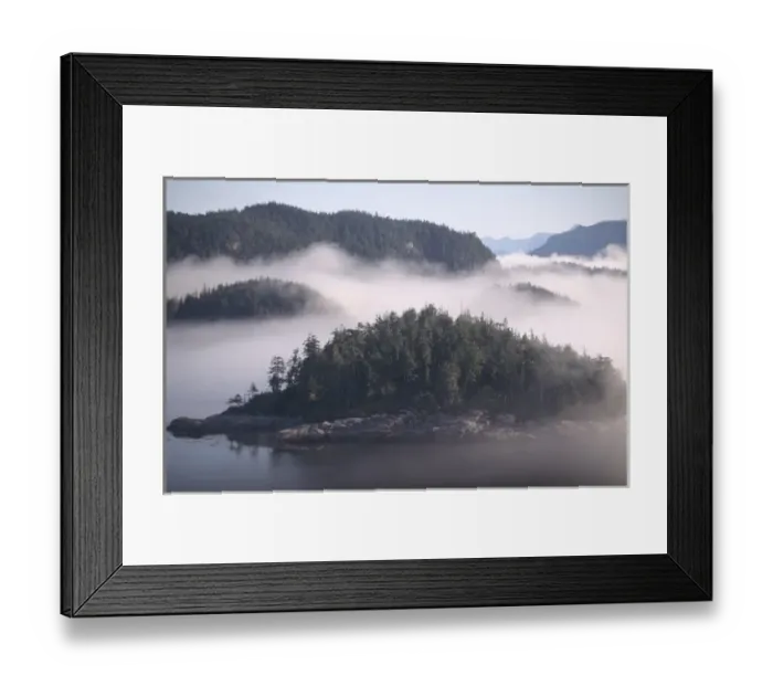 Framed Print : Canada, British Columbia, Johnstone Straight region, Aerial of islands and mist