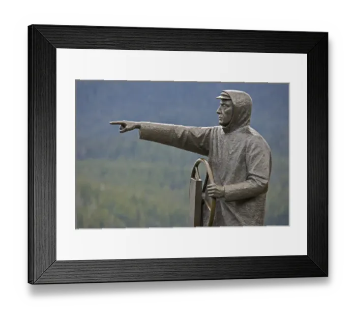 Framed Print : Canada, British Columbia, Prince Rupert. Bronze statue of a male fisherman. Credit as Framed Print : Canada, British Columbia, Prince Rupert. Bronze statue of a male fisherman. Credit as