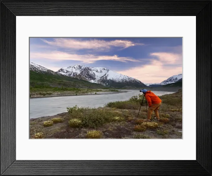 Framed Print : Canada, British Columbia, Alsek River. Photographing Mt. Blackadar (MR). Credit as Framed Print : Canada, British Columbia, Alsek River. Photographing Mt. Blackadar (MR). Credit as