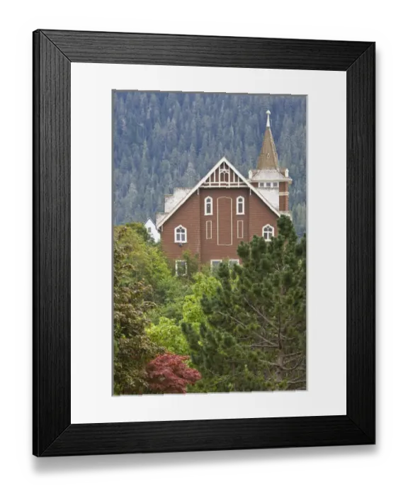 Framed Print : Canada, British Columbia, Prince Rupert. Church rises above trees. Credit as: Don